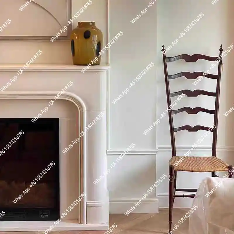 خزانة مزخرفة لمحاكاة المنزل باللون الأبيض الكريمي الفرنسي، خزانة رف مدفأة لغرفة المعيشة الفاخرة الأمريكية الخفيفة #4