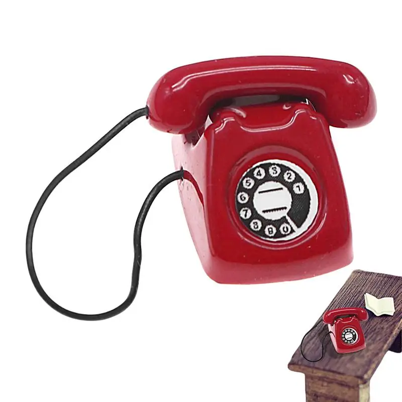 Цельная миниатюрная модель игровой сцены, мини-модель телефона, сплав, ретро, вращающийся телефон, кукольный дом, мебель, игрушки, украшение для рабочего стола