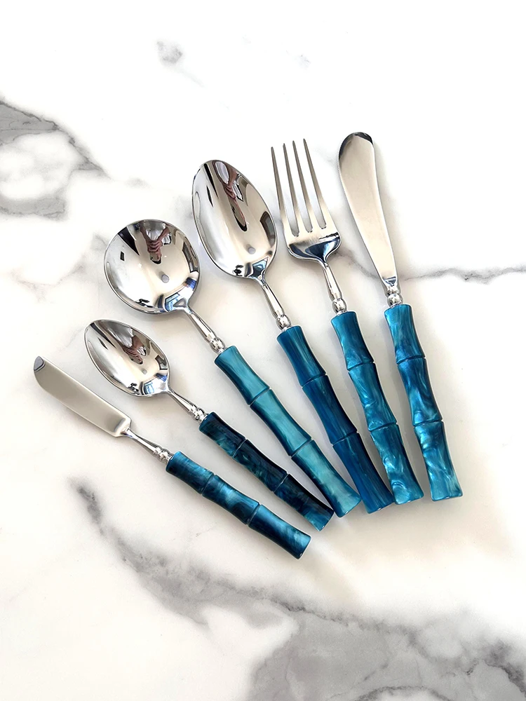 

Peaco Blue Acrylic 304 Stainl Steel Cutlery Set Steak Western Dining Utensils High Aesthetic Fork Diware Set for Adults