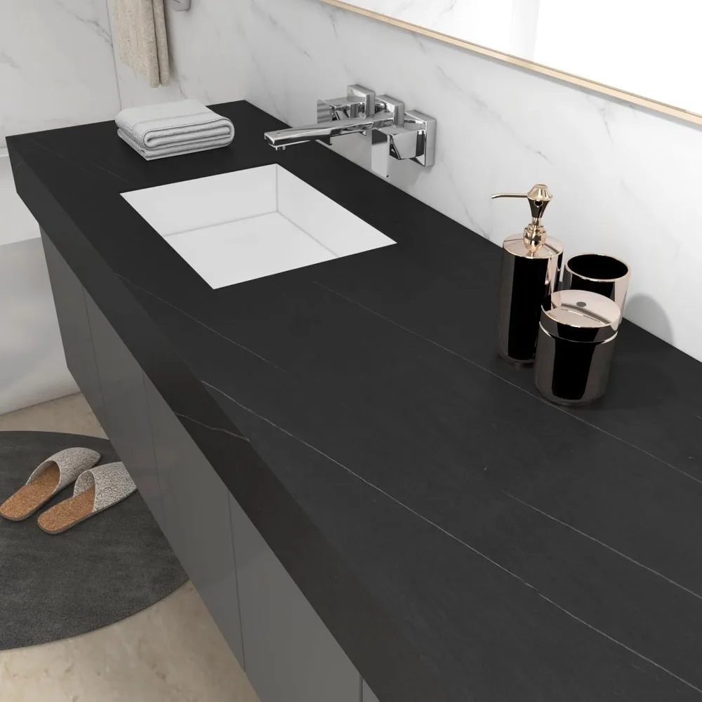 ورق اتصال كبير مقاوم للماء من الرخام الأسود ذاتي اللصق لأسطح المطبخ، ورق جدران مزخرف مقاس 35 × 200 بوصة