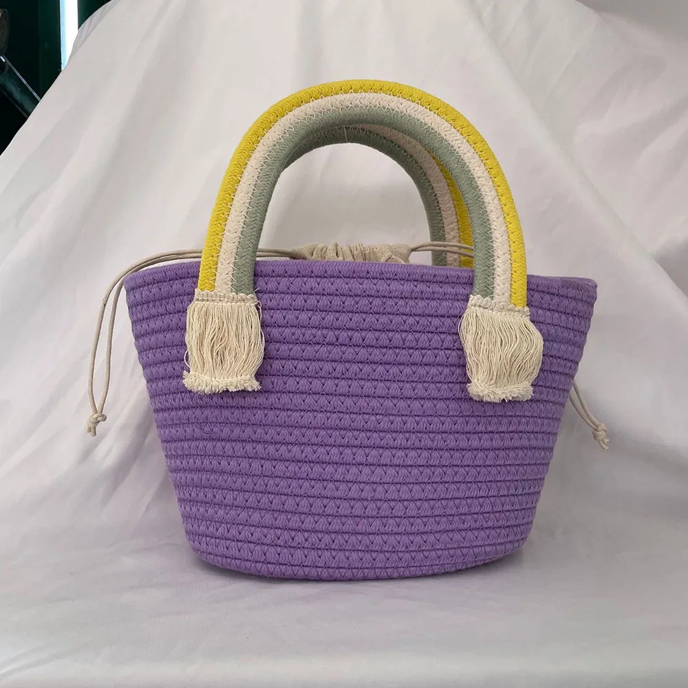 Bolso de verano para niños, bolsos tejidos de algodón, bolsos de playa para padres e hijos, bolsos tejidos para vacaciones en la playa