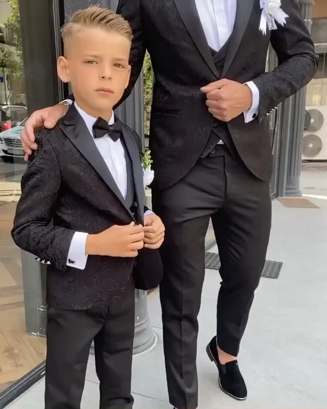 Black Pattern Boy Formal Suits Dinner Tuxedos Little Boys Groomsmen Kids For Wedding Party Prom Suit Wear jackets Vest Pant