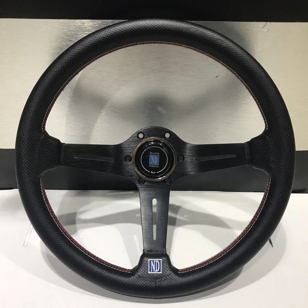 ND 14 Inch 350mm Universal Leather Auto Racing Steering Wheel Deep Corn Drifting Sport Steering Wheel Car Accessories NARDI