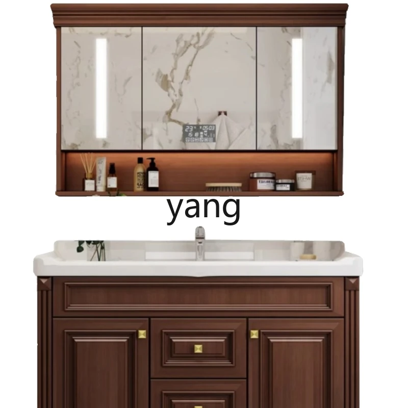 

CX New Chinese Style Bathroom Cabinet Solid Wood Red Oak Wall Cupboard Bathroom Washbasin Cabinet Combination