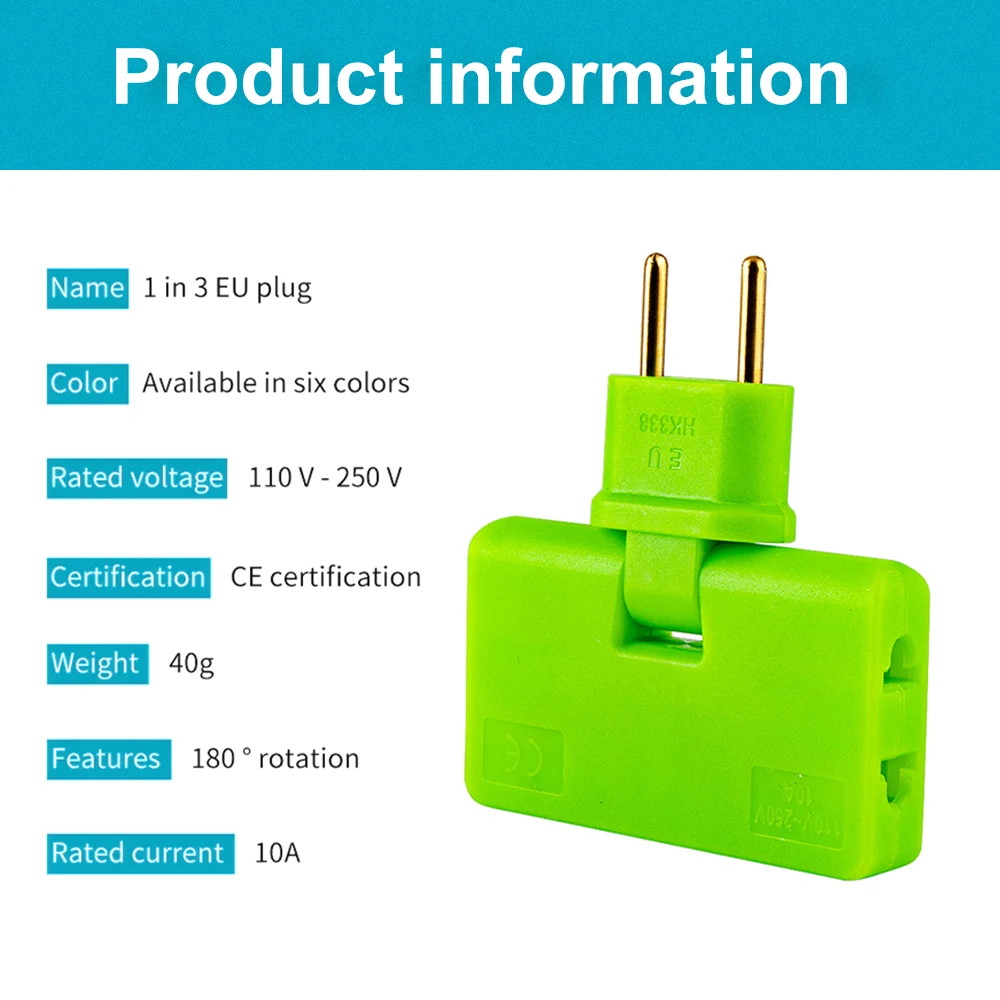 180 ° Rotary Socket Converter Ultra Thin One To Three Power Conversion Head European Standard Adapter Travel Conversion Plug