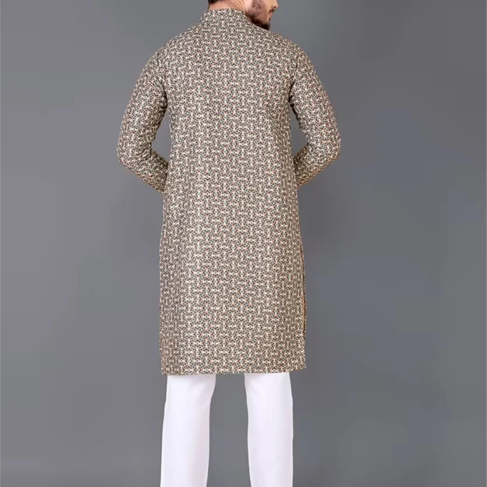 قميص كورتا مطبوع رقميًا للرجال لعام 2026 بقصة عادية وياقة الماندرين طويلة مناسبة لجميع المناسبات مثل الزفاف Hari Raya Aidilfitri #4