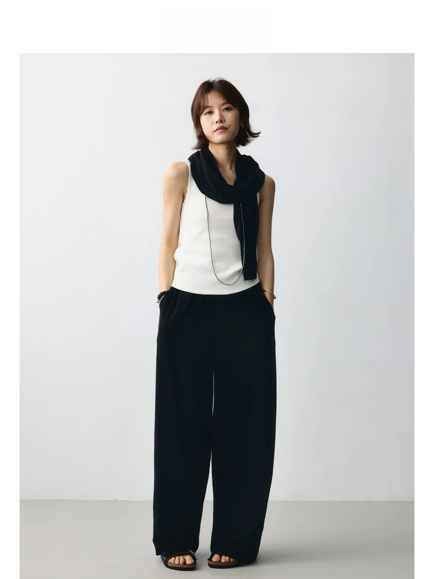 

DE Mincollection Casual Pants Skin-friendly Wool Folded Straight Leg Pants Loose Fit Summer Collection Women's Faion