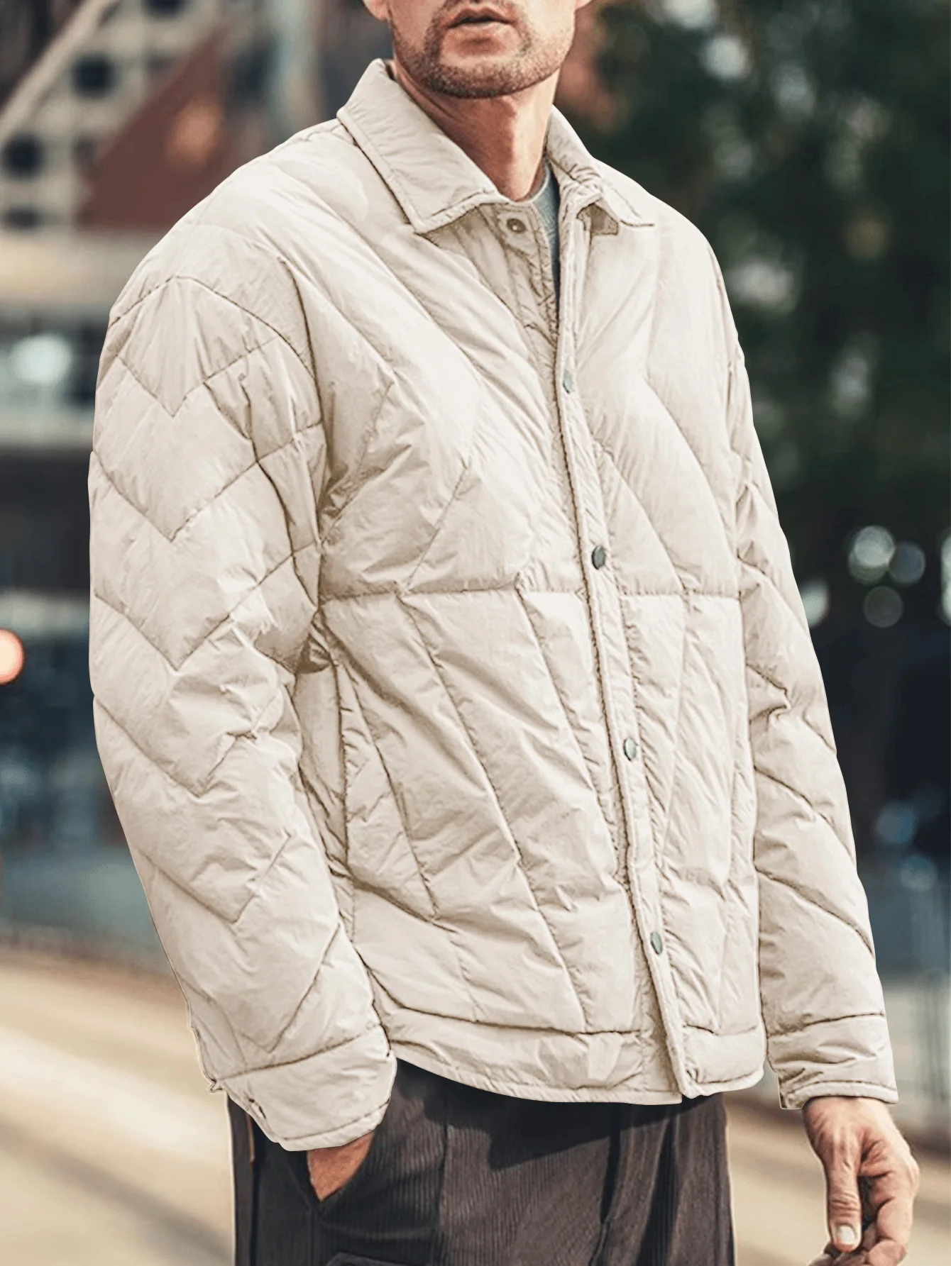 

US Size Winter Lightweight Warm Men's Cotton Jacket Stylish Turn-down Collar Quilted Jacket Comfortable Lightweight Winter Coat