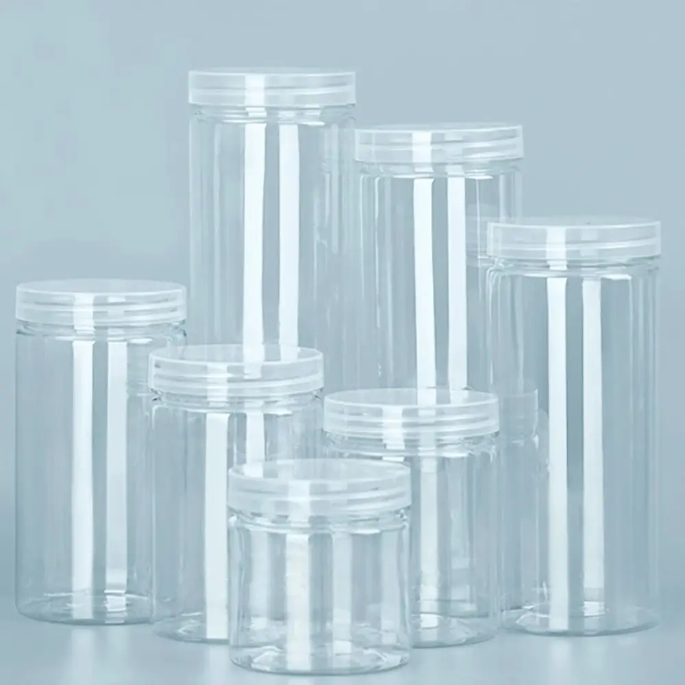 Clear Sealed Can With Lid Plastic Empty Packing Bottle Circular Storage Bucket Biscuit Jar Food Grade Sealed Cans Tank Container