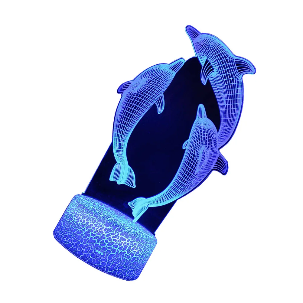 

3D Colorful Dolphin Night Light Touch Remote Control LED Bedside Lamp Change Crack Pattern Base Decoration Lamp Gift