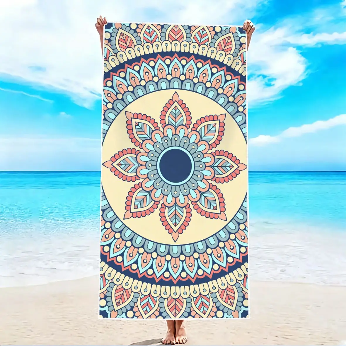 1Pc, Mandala Floral Geometric Pattern Beach Towel, Super Absorbent Lightweight Beach Towel - Sand-Free Quick-Dry Towel, Soft Microfiber, Suitable for Various Settings Such as Beach, Pool, Gym, Bathroom, Camping, and Travel.