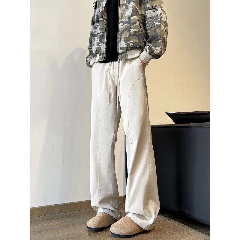 

Fashion Trend Men Loose Straight Wide Leg Sweatpants Male Elastic Drawstring Comfortable Daily Commute Full Length Trousers