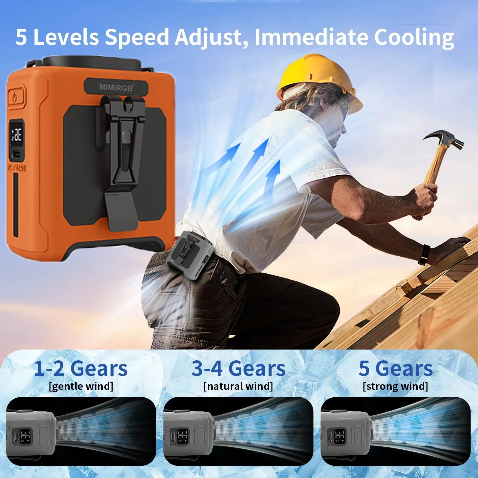 

Professional Multi-functional Lighting Portable Waist Fan Professional Tool Suitable Outdoor Work Extremely Strong Wind Speeds