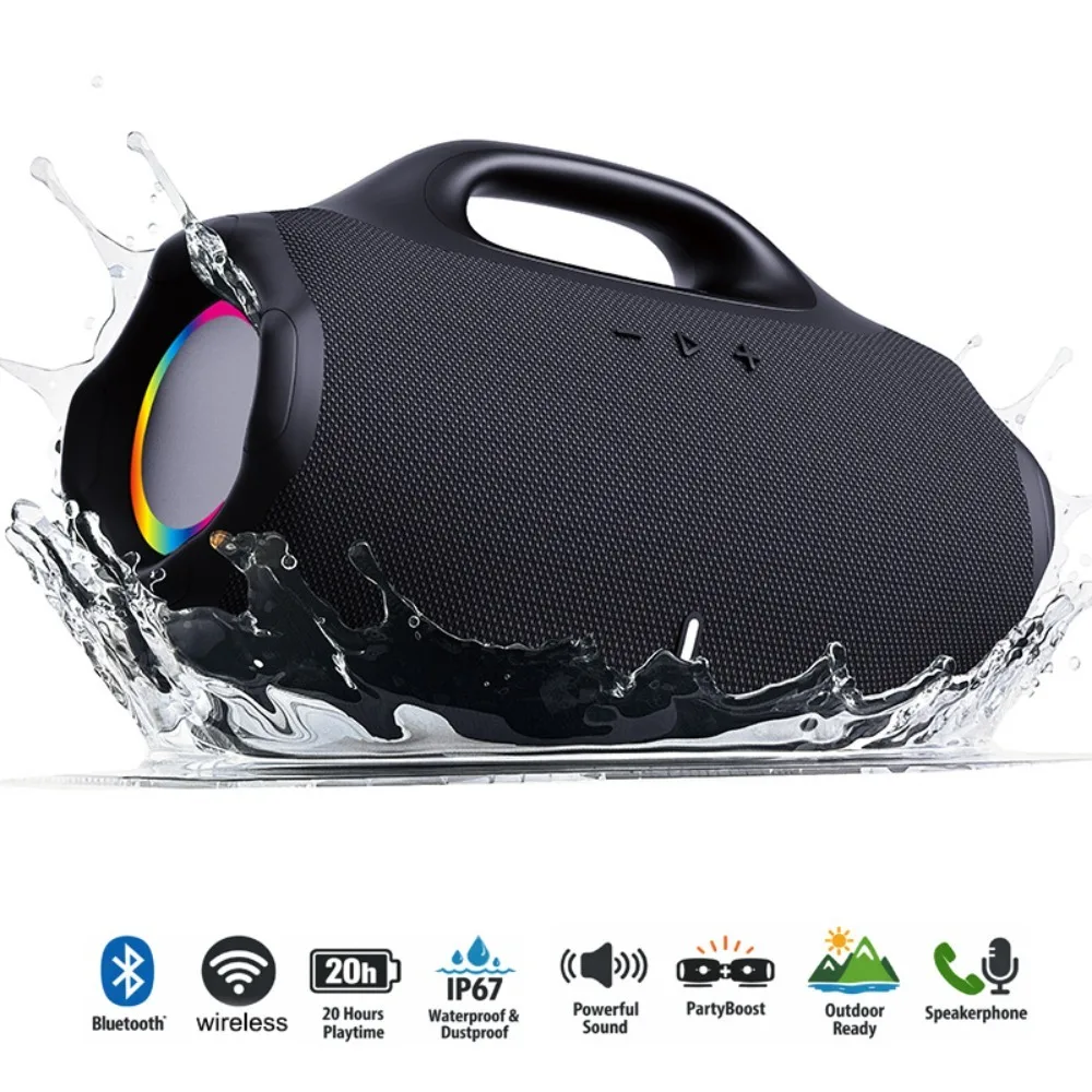 40W LEDBOOMBOX4 Wireless Bluetooth Speaker, Portable Handheld Outdoor Party Speaker with Color LED Light, Deep Bass Rechargeable
