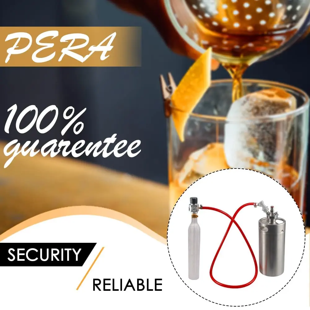 PERA Soda CO2 Mini Gas Regulator Tr21.4 Include Red Gas Line Assembly,Ball Lock Gas Disconnect for Soda Tank Corny Keg Dispenser