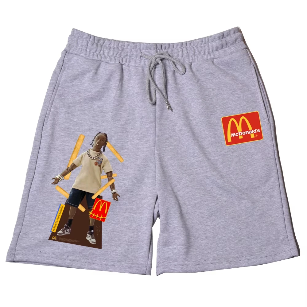 Rapper Cactus Jack French Fries Print Men Shorts Casual Shorts Fitness Exercise Beach Shorts Cotton Breathable Loose Shorts