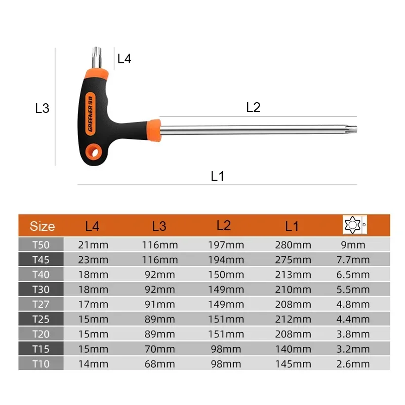 1Pc L-Type Double-End Torx Star Allen Spanner Key Wrench Screwdriver Hand Tools T10 T15 T20 T25 T27 T30 T40 T45 T50