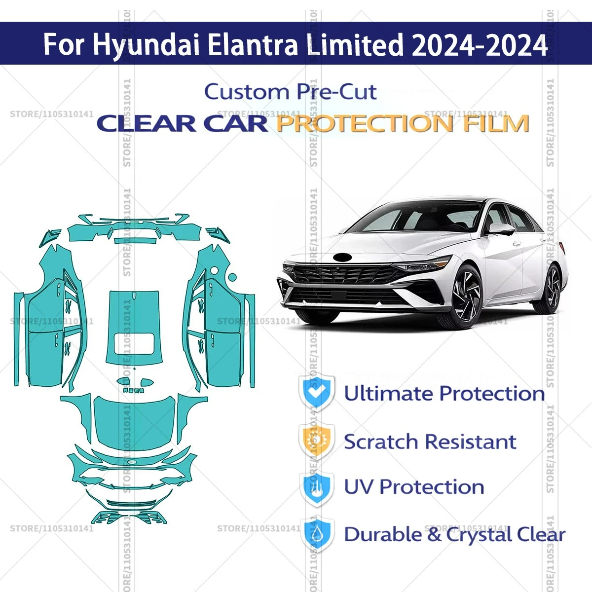 Pre-Cut Paint Protection Film PPF Transparent Car Film Automotive PPF Full Vehicle For Hyundai Elantra Limited 2024-2024