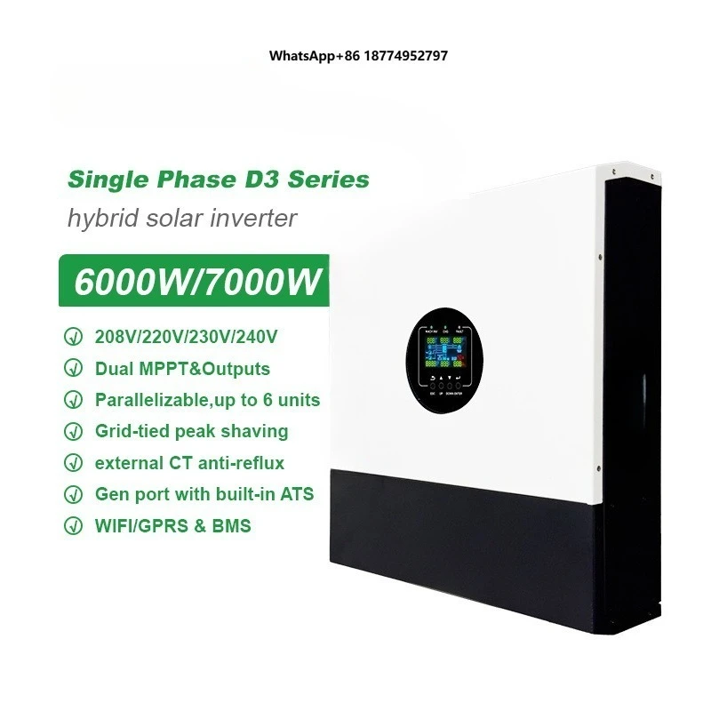CKMINE Hybrid Solar Inverter 7KW 6KW 2 MPPT&Output 48V Hibrit Inverter On/off Grid 230V WIFI for Home Energy Storage System