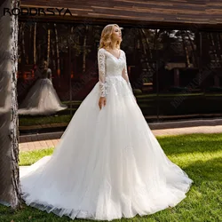 RODDRSYA Lace A-Line Wedding Dress Applique Long Sleeves Civil Sweep Train Vestido Novia Custom Made Civil Bride Dresses
