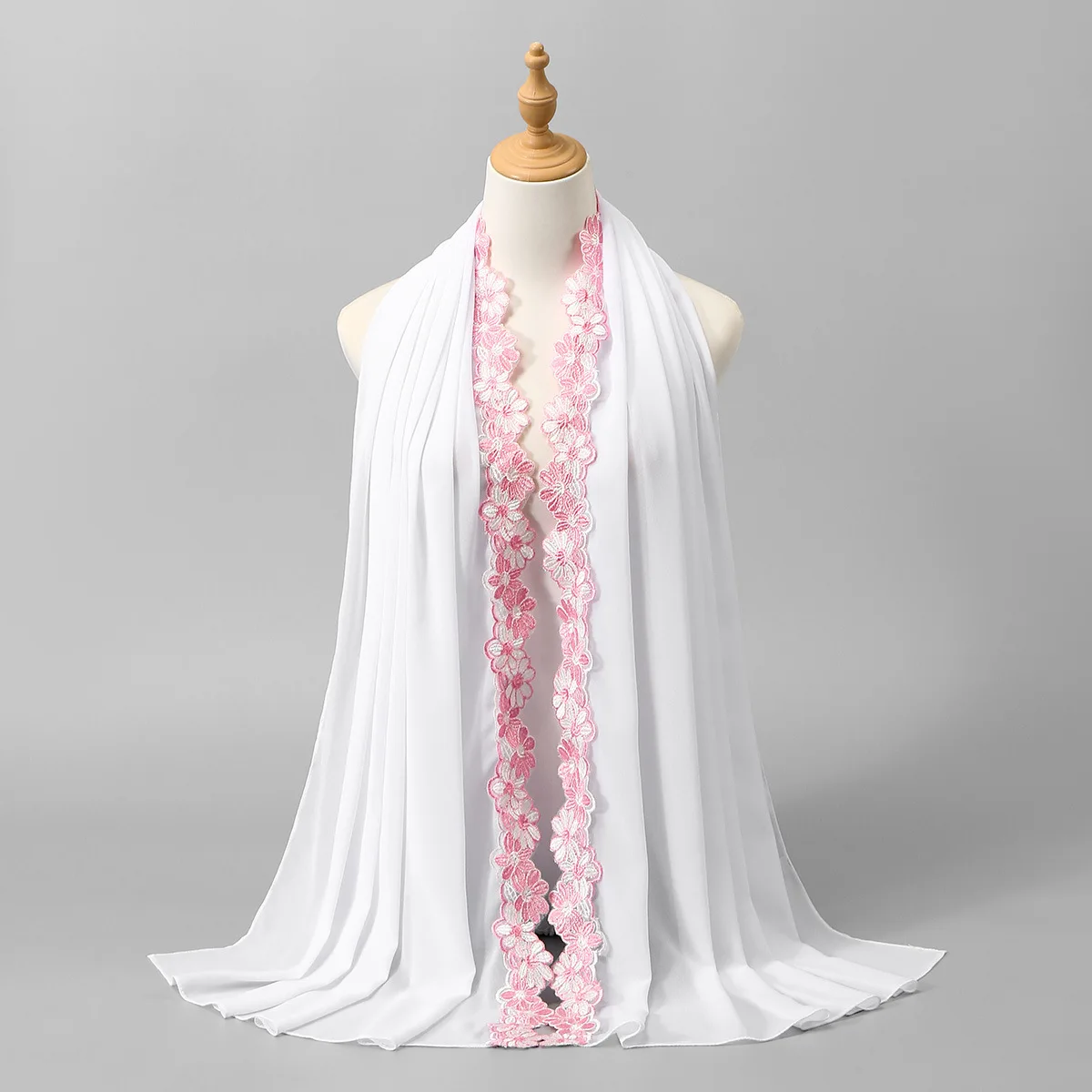 

Embroidery Lace Chiffon Long Scarf Solid Color Thin Lightweight Headscarf Fashion Versatile Wrap For Ladies Wear Turbante Mujer
