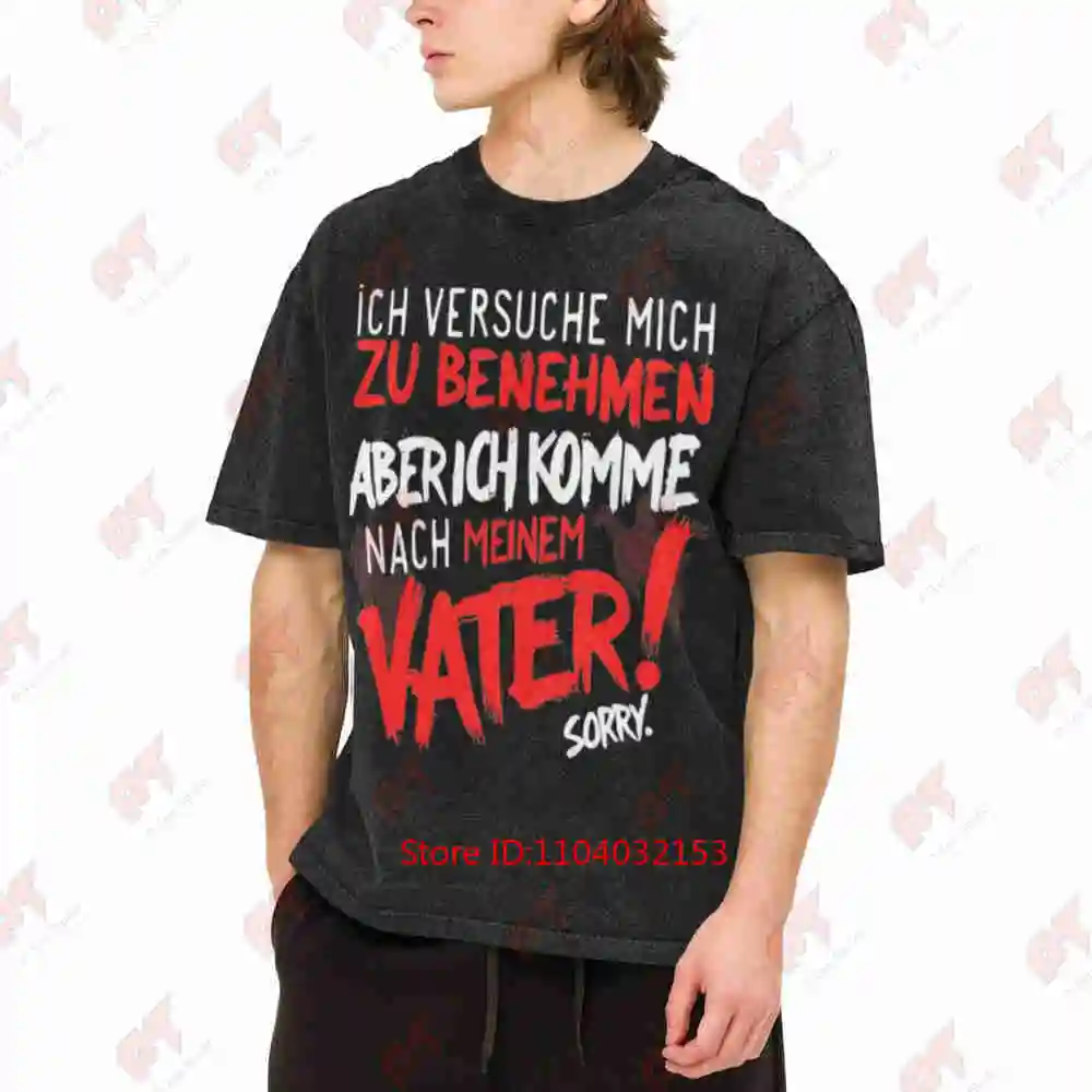 German Saying Geometric Patterns Vintage Washed Tee Pure Cotton T-Shirt