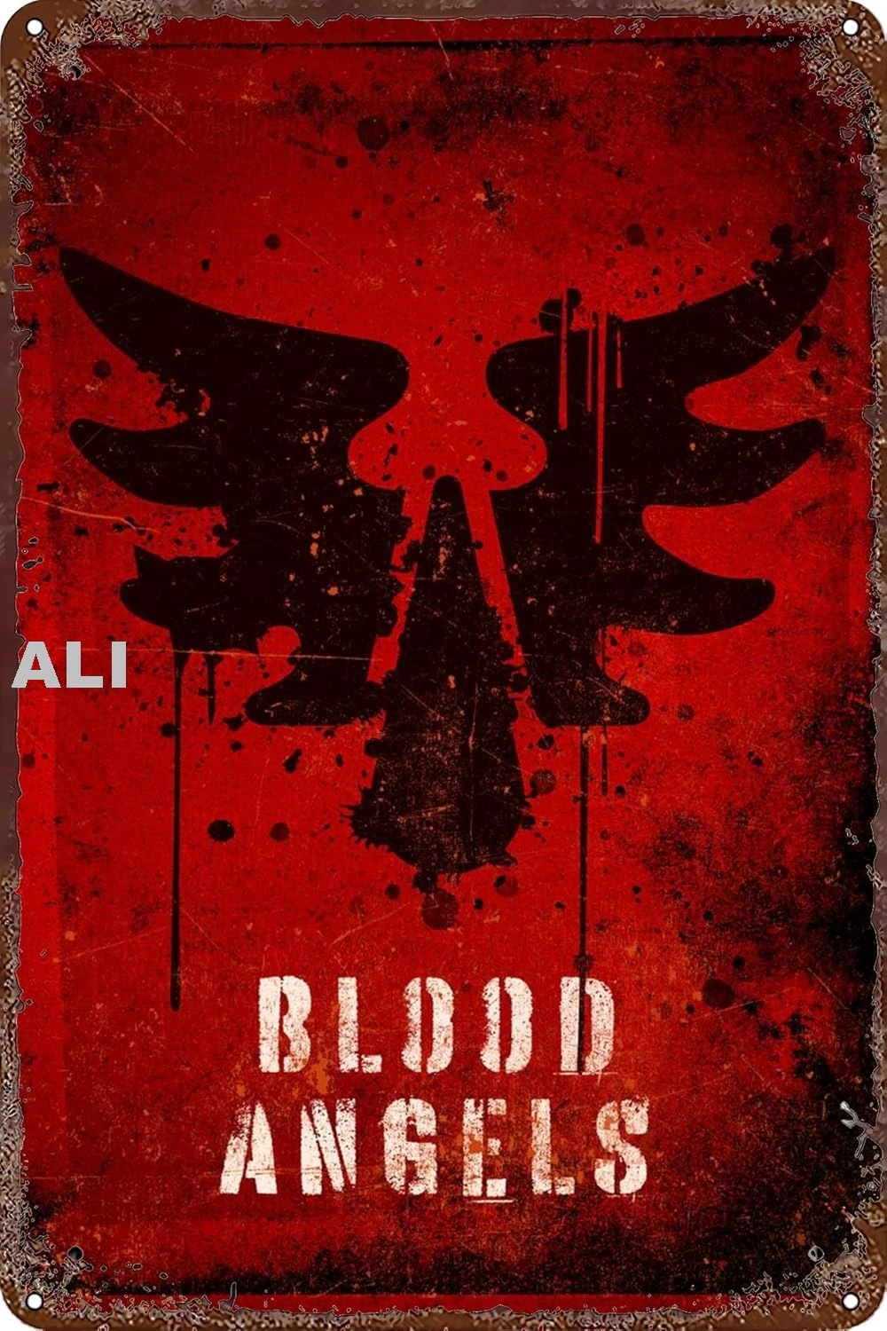 Blood Angels Emblem Metal Tin Sign Poster Game Decor for Living Room Cafe Decorative Sign for Wall 12x8Inches 66 sign