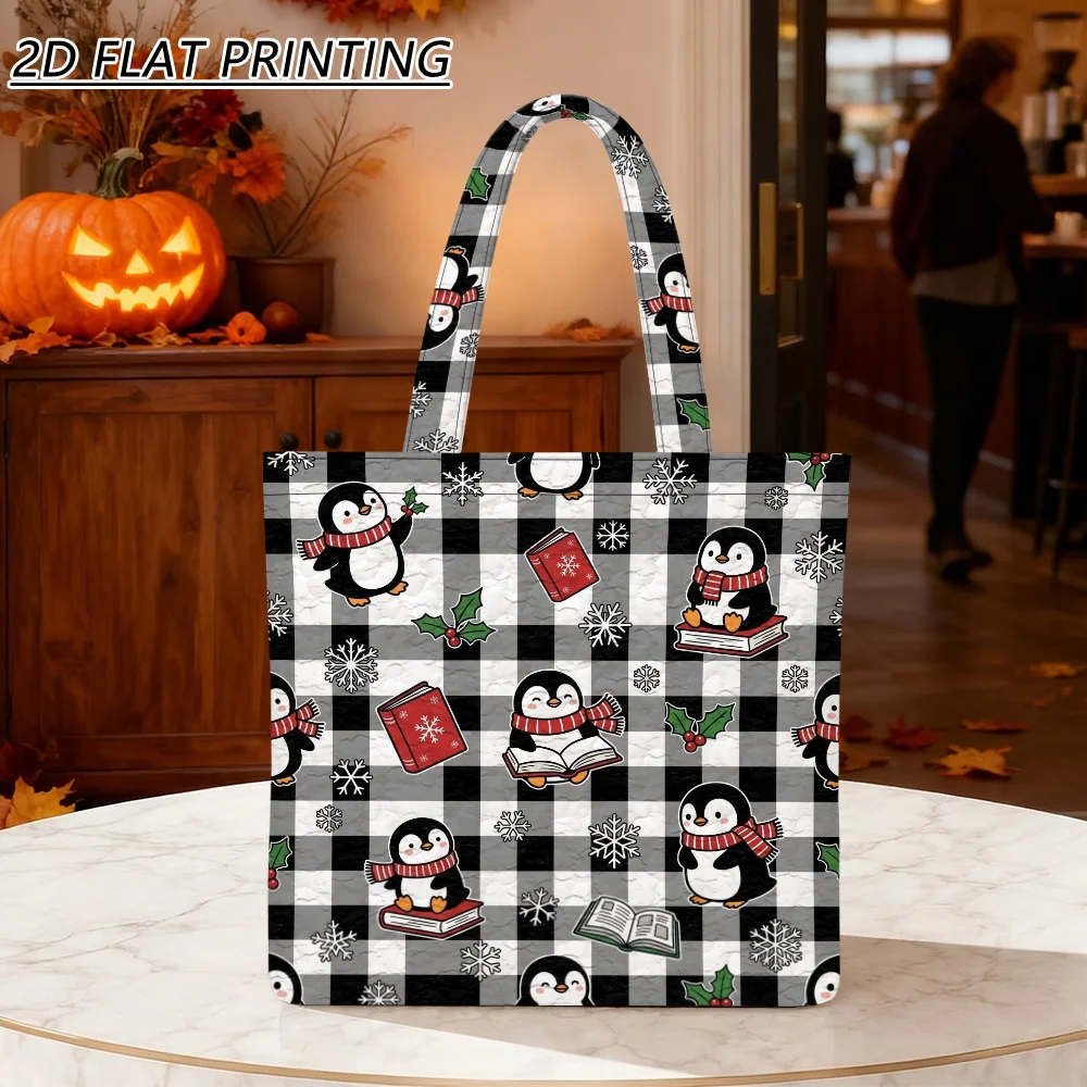 1pc Penguins reading books Quilted Women'S Shoulder Bag, Large-Capacity For Presents, Gift Holding, Office Commute