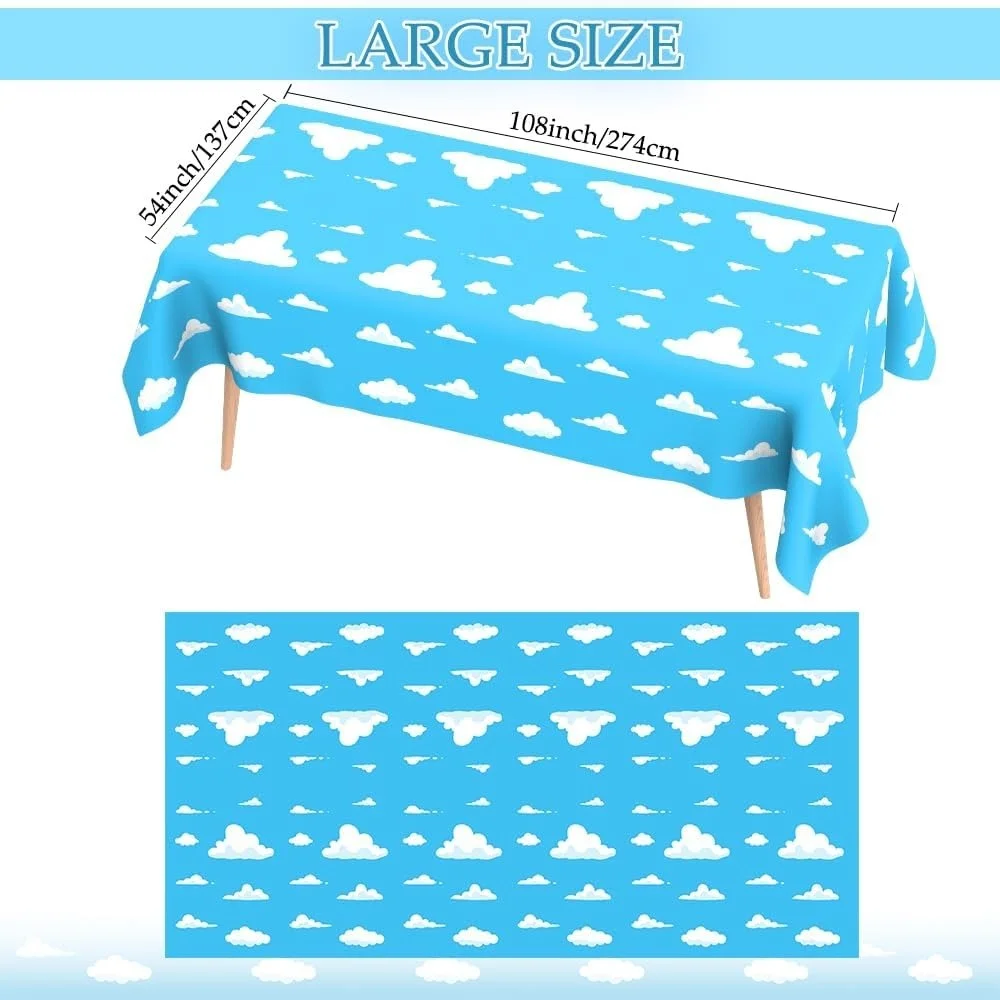 1/2/3/5pcs Blue Sky and White Clouds Tablecloth Birthday Cloth Plastic Sky Clouds Backdrop TablecoverTable Banner for Birthday ﻿