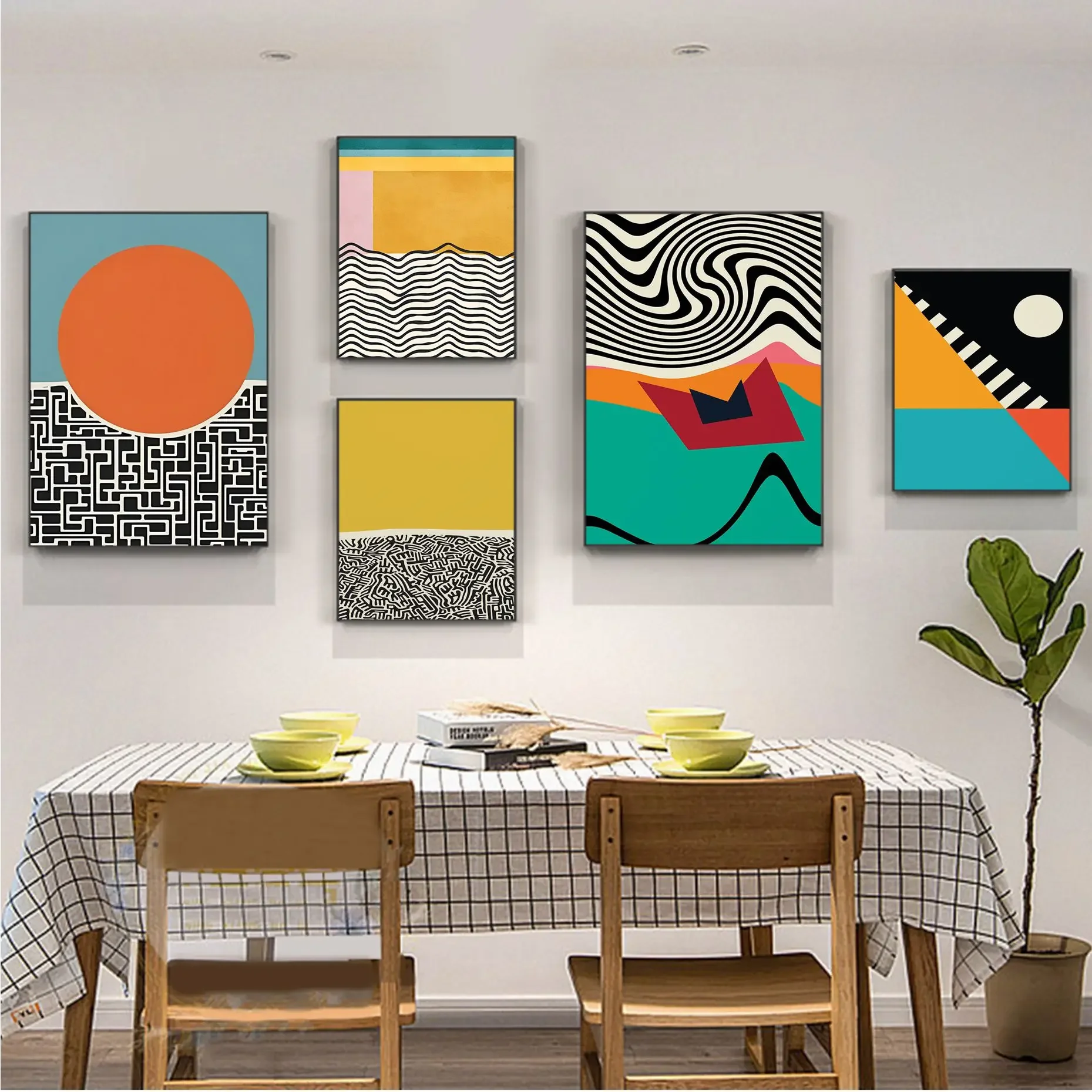 

Mid Century Modern Abstract Color Blocks Line DIY Sticky Poster HD Quality Poster Wall Art Painting Study Nordic Home Decor