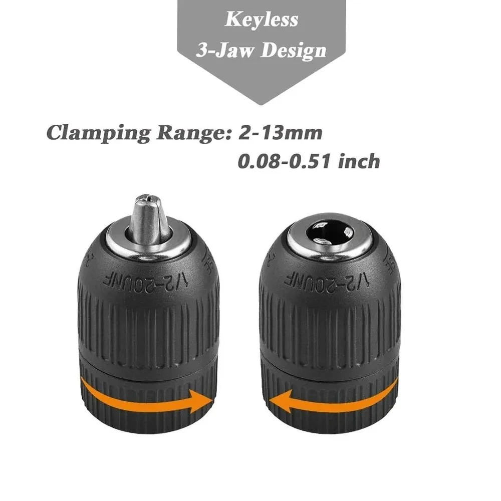 Drill Chuck With 1/2inch Chuck Socket Square Female Adapter,1/2-20UNF Quick Grip Keyless Chuck 2mm~13mm(0.08"~0.51") Clamp Range