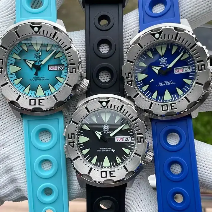 STEELDIVE Men Automatic Watch 42mm Mechanical Wristwatch Diver 200M Waterproof Luminous Sapphire NH36 Week Date Monster Dial