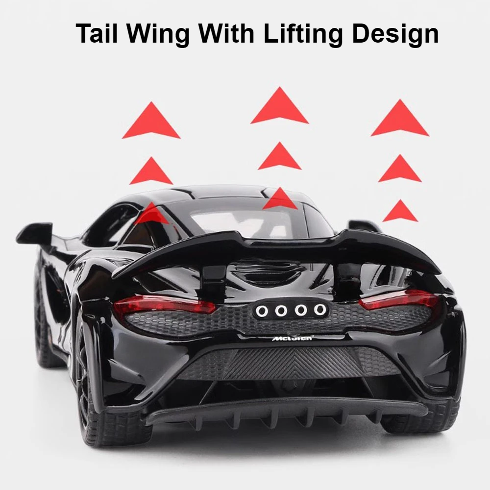 子供のスポーツカーのおもちゃモデル,1:32スケール,合金ダイキャスト,3ドアオープンサウンド,ライト,プルバック車両,装飾品,ギフト,765lt