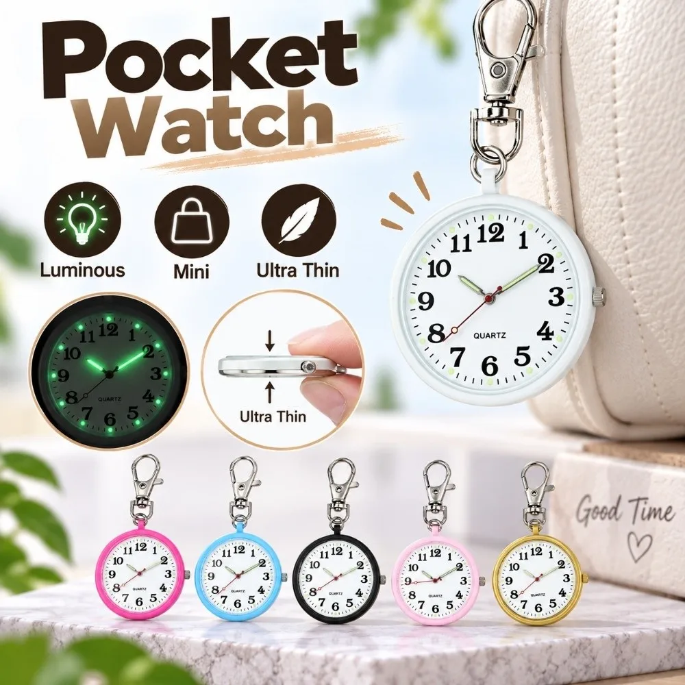 Vintage Luminous Pocket Watch Mini Round Quartz Clock Ultra Thin Open Face Keychain Watch Nurse