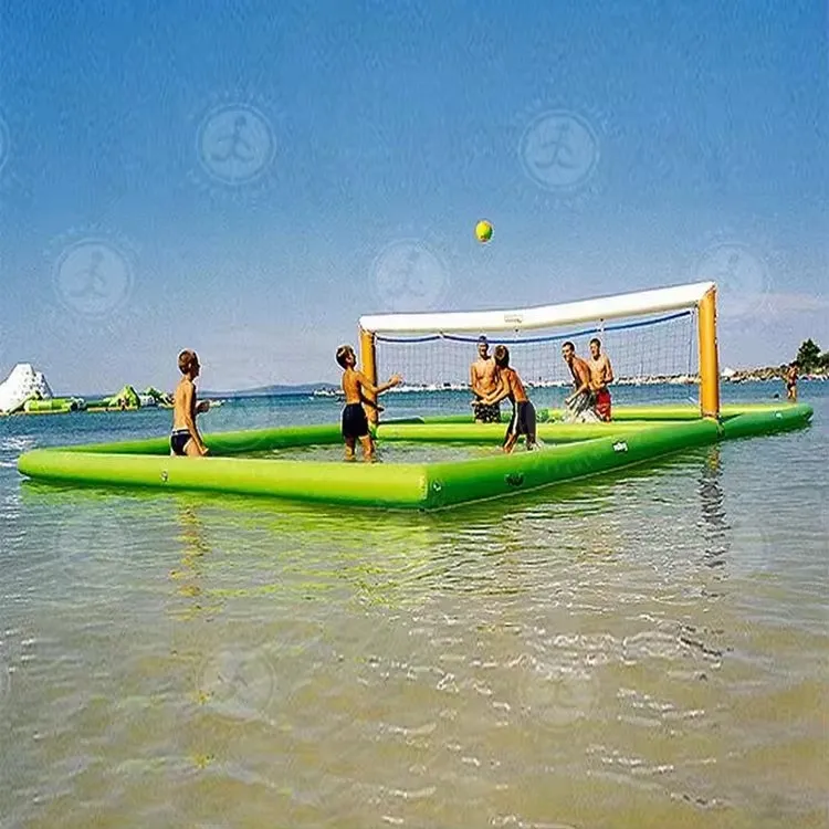 Cancha de voleibol hermética amarilla, gran piscina, cancha de voleibol inflable de agua con red