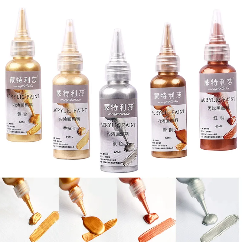 

60/100ml Metallic Acrylic Pigment Mahjong Gypsum Doll Drop Glue Thread Hook Paste Manual DIY Bronze Retro Pigment