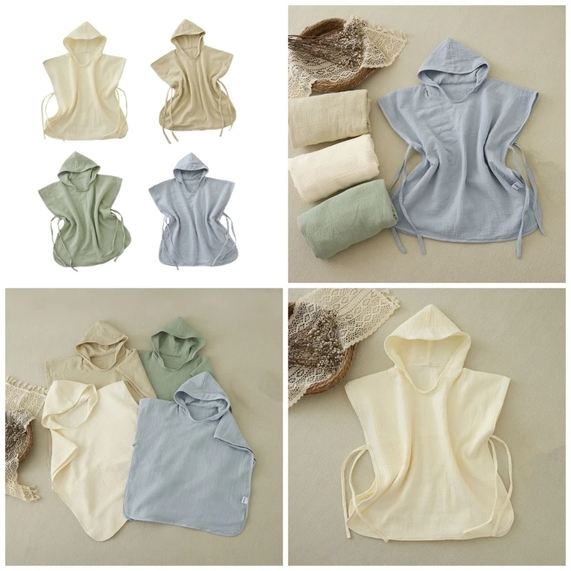 

60x60cm Kids Hooded Bath Towel Children Breathable Cloak Travel Beach Towel Solid Color Boys Girls Bathrobe Poncho 24BE