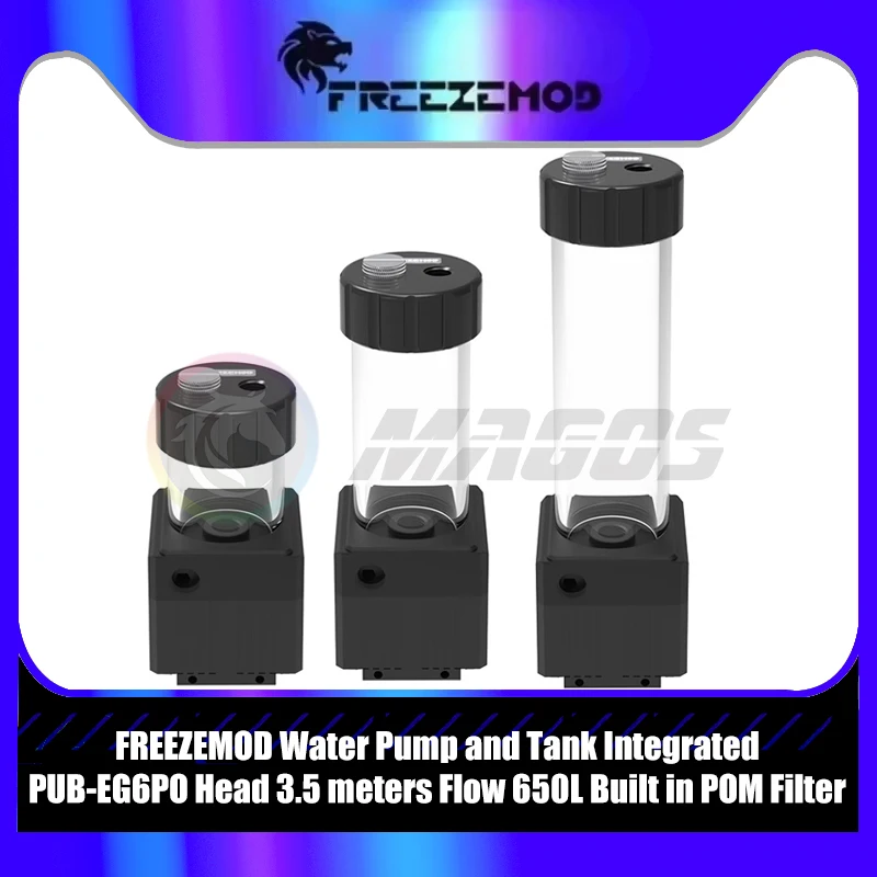 FREEZEMOD Computer Water Cooling Box Pump, Lift 3.5m / Flow 650L Built-in POM Bulble Filter,12-37cm Length Optional, PUB-EG6PO