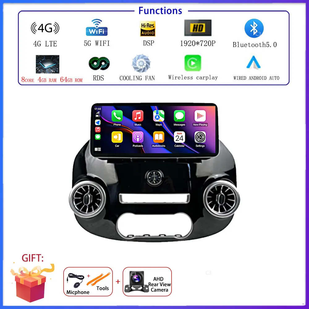 12.3 "4G Voor Benz Vito W447 2014 - 2021 Auto Android 15 Radio Stereo Multimedia Video GPS navigatie Speler IPS scherm BT 5.0
