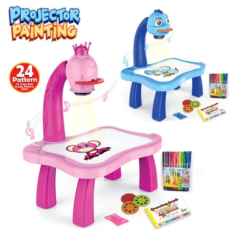 Kids Children Educational Early Learning Musical Projector Projection Painting Drawing Table Desk Toy Paint Tools