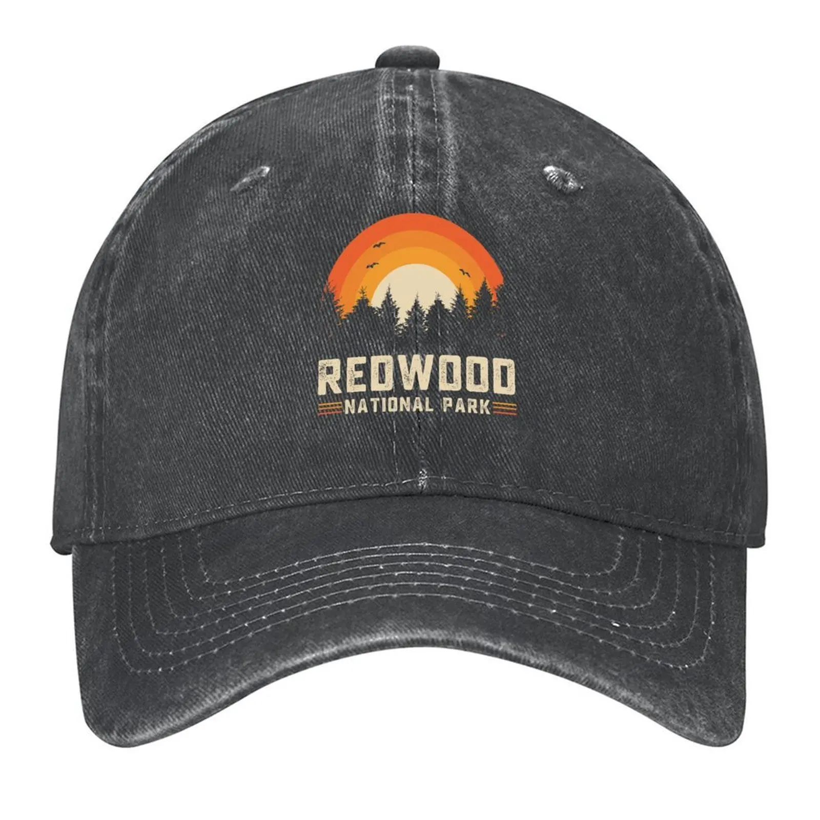 

redwood national park California vintage retro sunset Baseball Cap Trucker Hat Ball Cap Hat Beach summer hat Women Men's