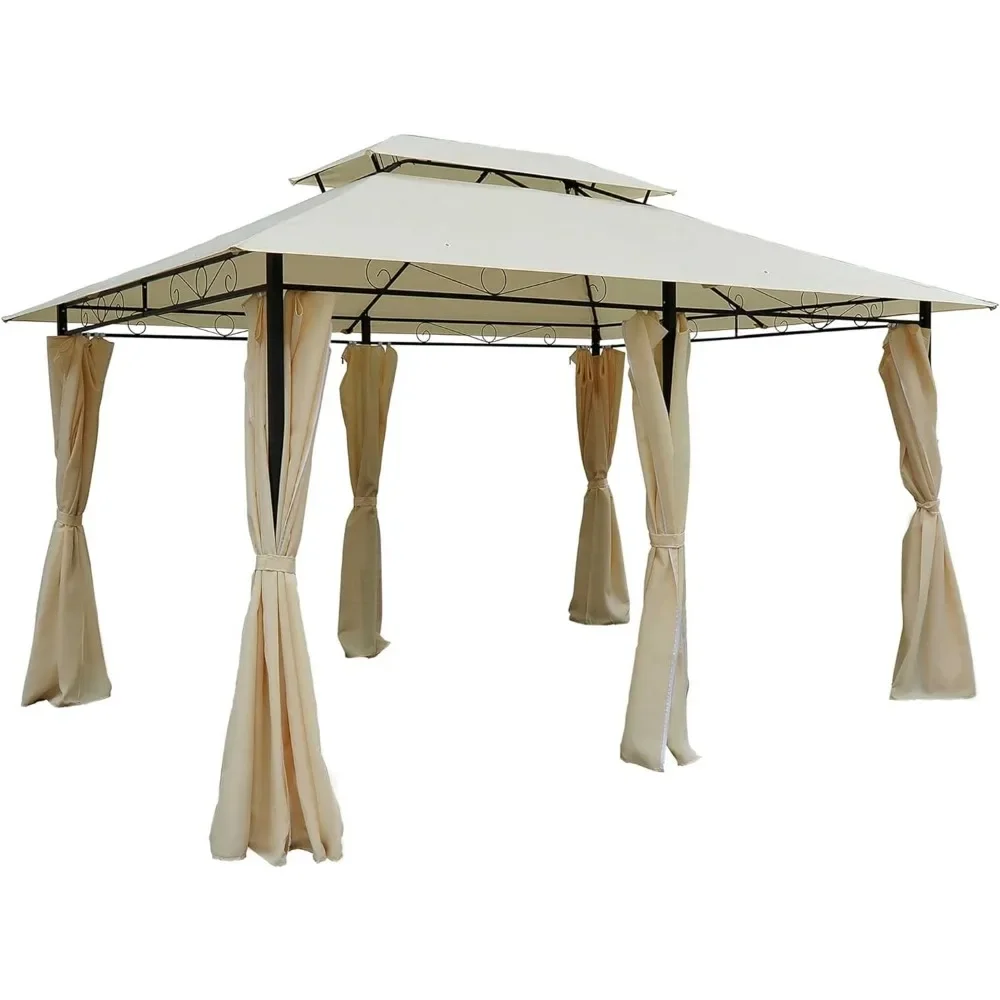 10' x 13' Patio Gazebo, Outdoor Gazebo Canopy Shelter with Curtains, Vented Roof, Steel Frame for Garden, Lawn, Backyard & Deck