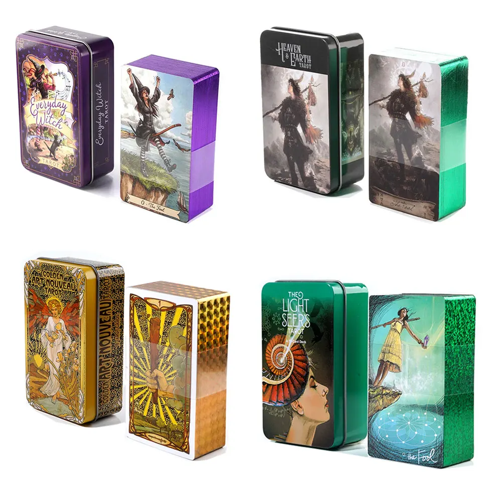 Tin Box Tarot com Borda Dourada, Third Eye Tarot, Destino Adivinhação, Festa Familiar, Jogo de Cartas, Opções, Novo