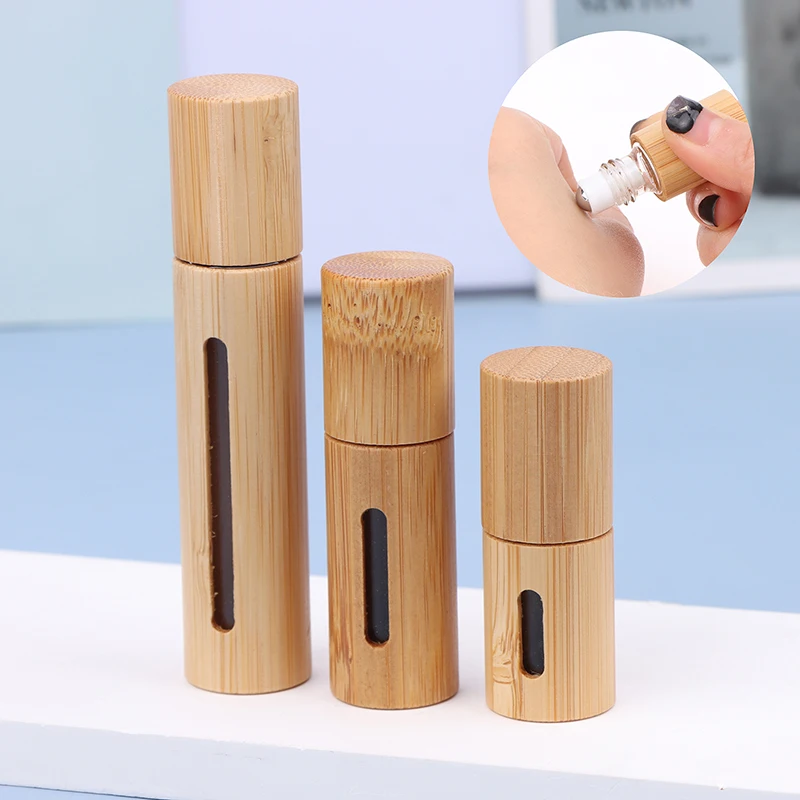 3/5/10ml Bamboo Roll On Bottle Wood Roller Essential Oil Lip Gloss Refillable Tube Empty Jar Glass Perfume 1PC