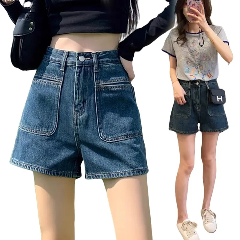 

Pockets A-line Widefor Women Women's Fashion Hot Pants Double Legs Versatile And Slimming Denim Shorts