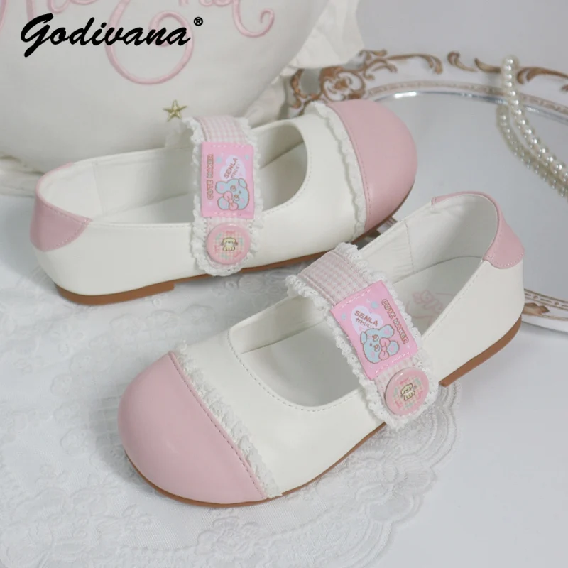 

Original Lo Shoes New Spring Student Girls Cute House Indoor Shoes Lolita Round Head Women's Leather Flat Shoes