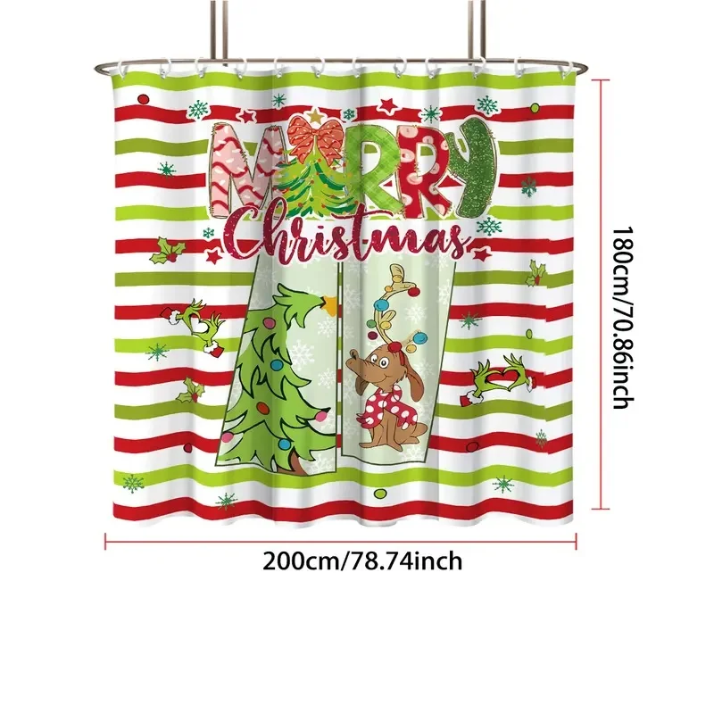 VIKAMA Merry Christmas Shower Curtain Grinch Dog Pattern Waterproof Fabric Bathroom Curtain Home Bath Ornament