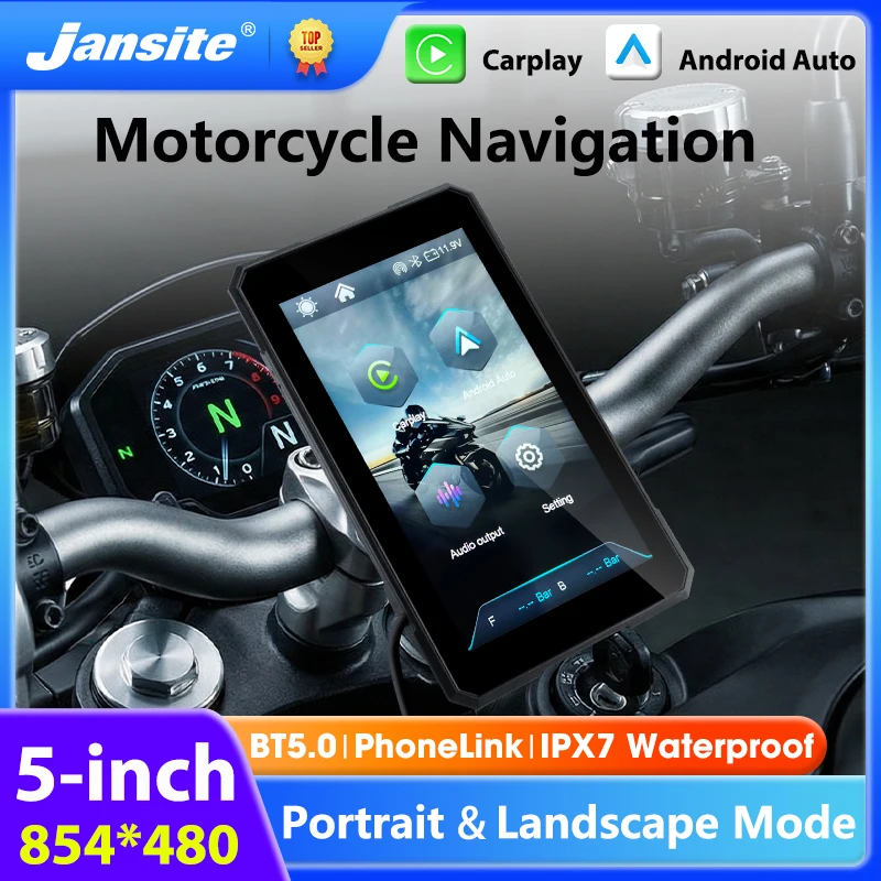 

Portable 5 inch Motorcycle Screen Wireless CarPlay Android Auto Moto Dashboard GPS Navigation Removable Display IPX7 Waterproof