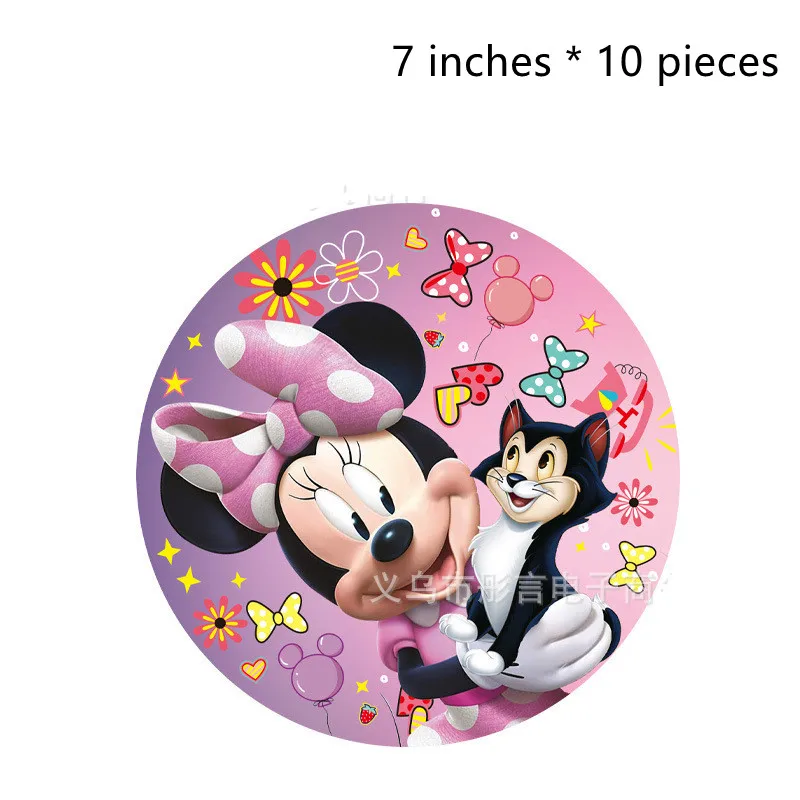 Disney New Cartoon Minnie Party Paper Tray Paper Cup Disposable Table Cloth Birthday Banner Balloon Cake Decorative Card Set