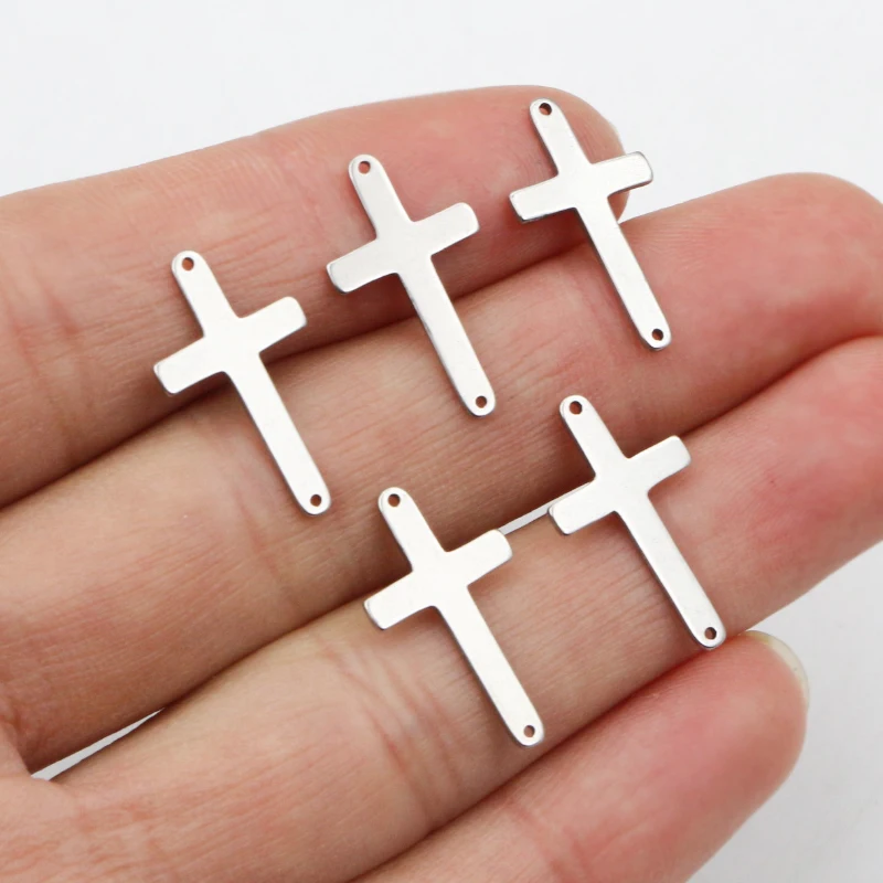 20pcs 20x12mm No Fade 316 Stainless Steel Double Loops Cross Charms Pendant DIY Jewelry Findings Connector for Necklace Bracelet